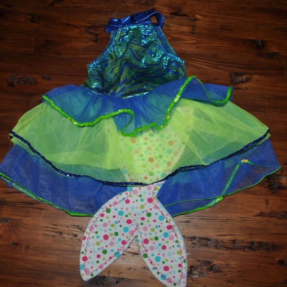 MERMAID Shiny Blue/Green Leotard Choker Tutu Dress - Picture 7 of 8